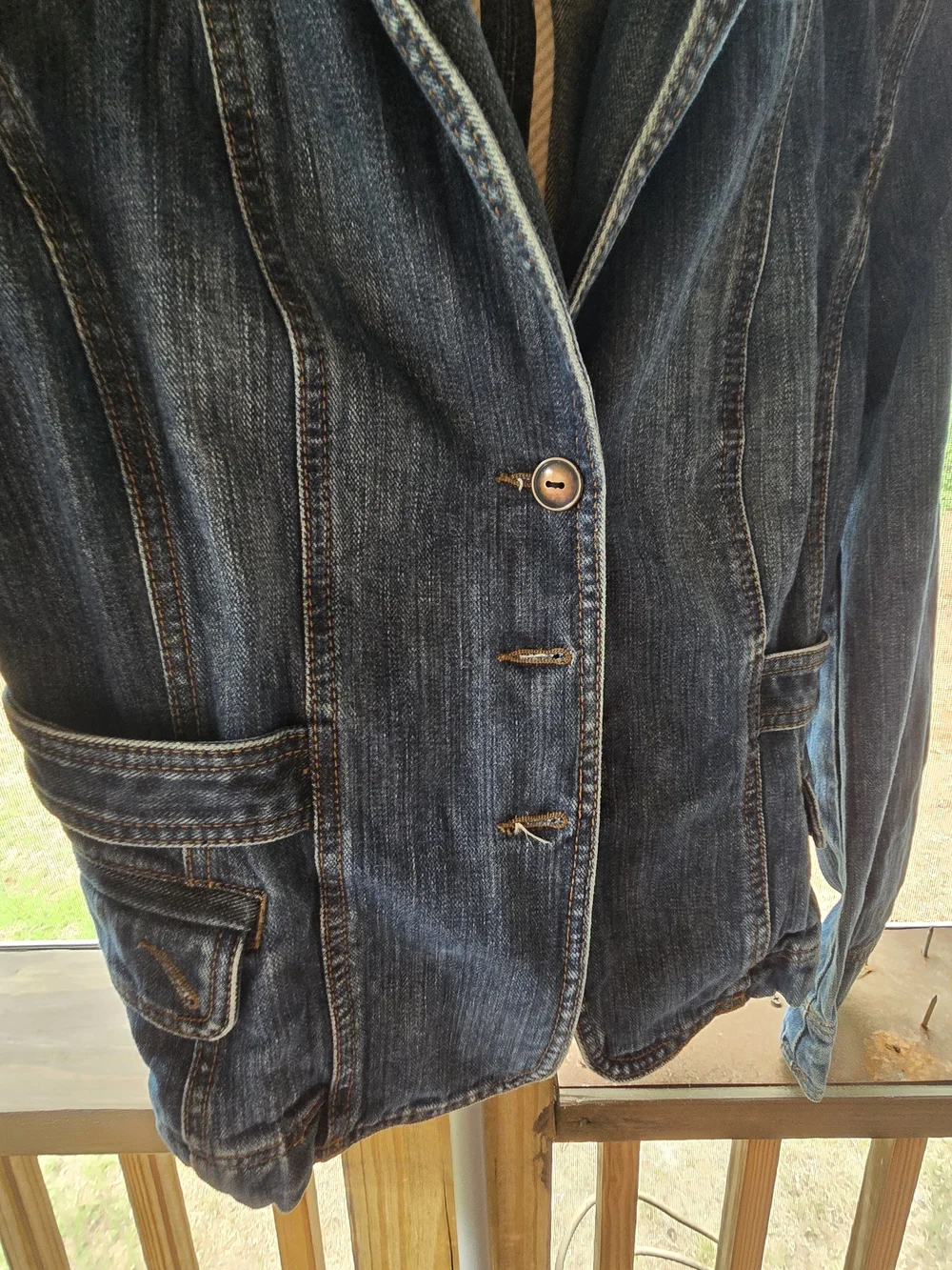 LOFT Dark Wash Blue Denim Blazer Jacket